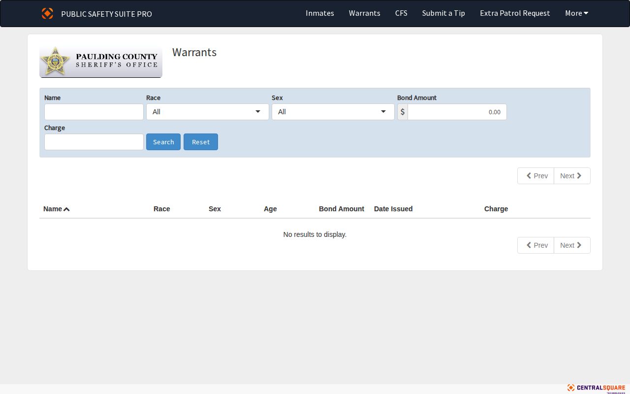 Paulding County official warrant record search interface