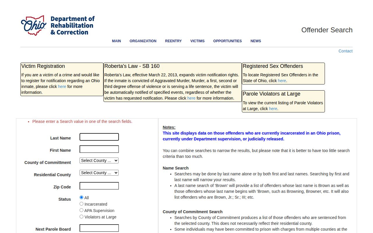 Paulding County custody search transition to Ohio ODRC offender records