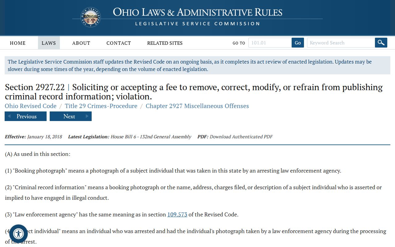 Ohio law affecting Paulding County booking photo publication